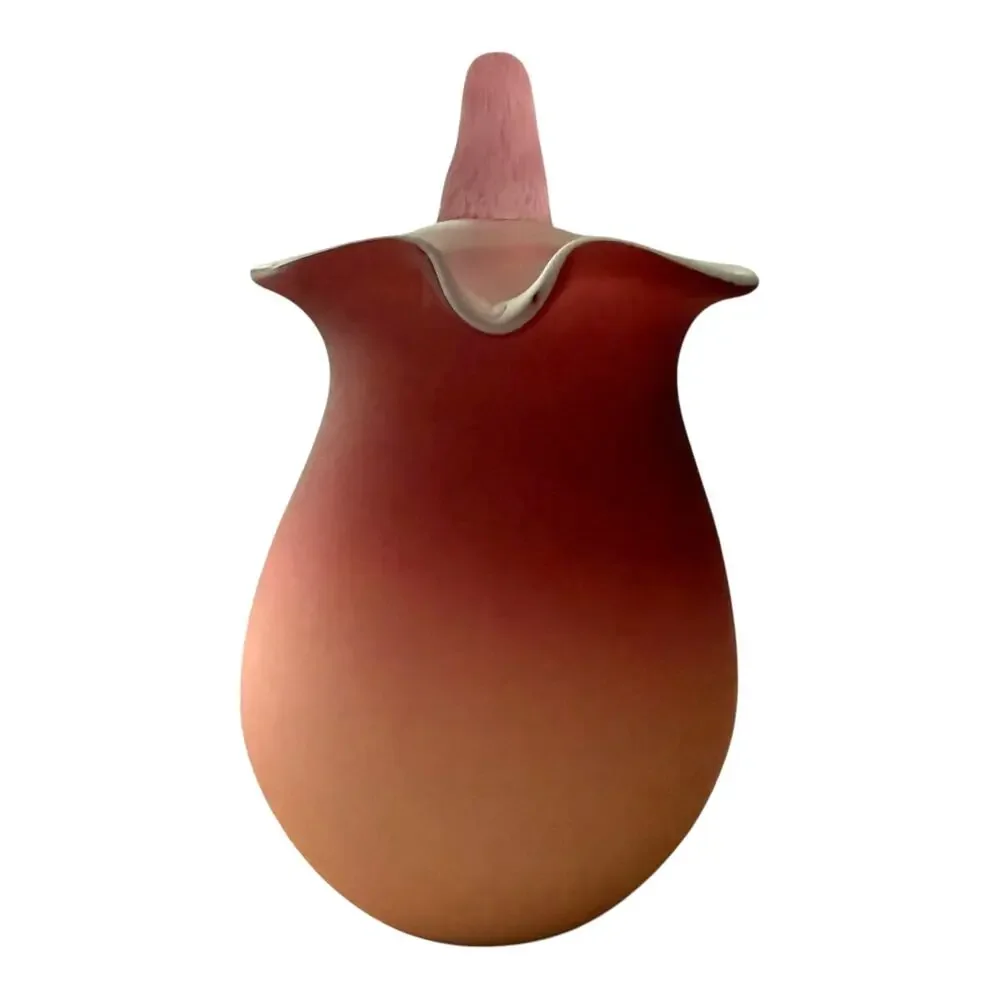 Vintage Peachblow-Style Satin Cased Glass Creamer Pitcher Applied Handle 5.25